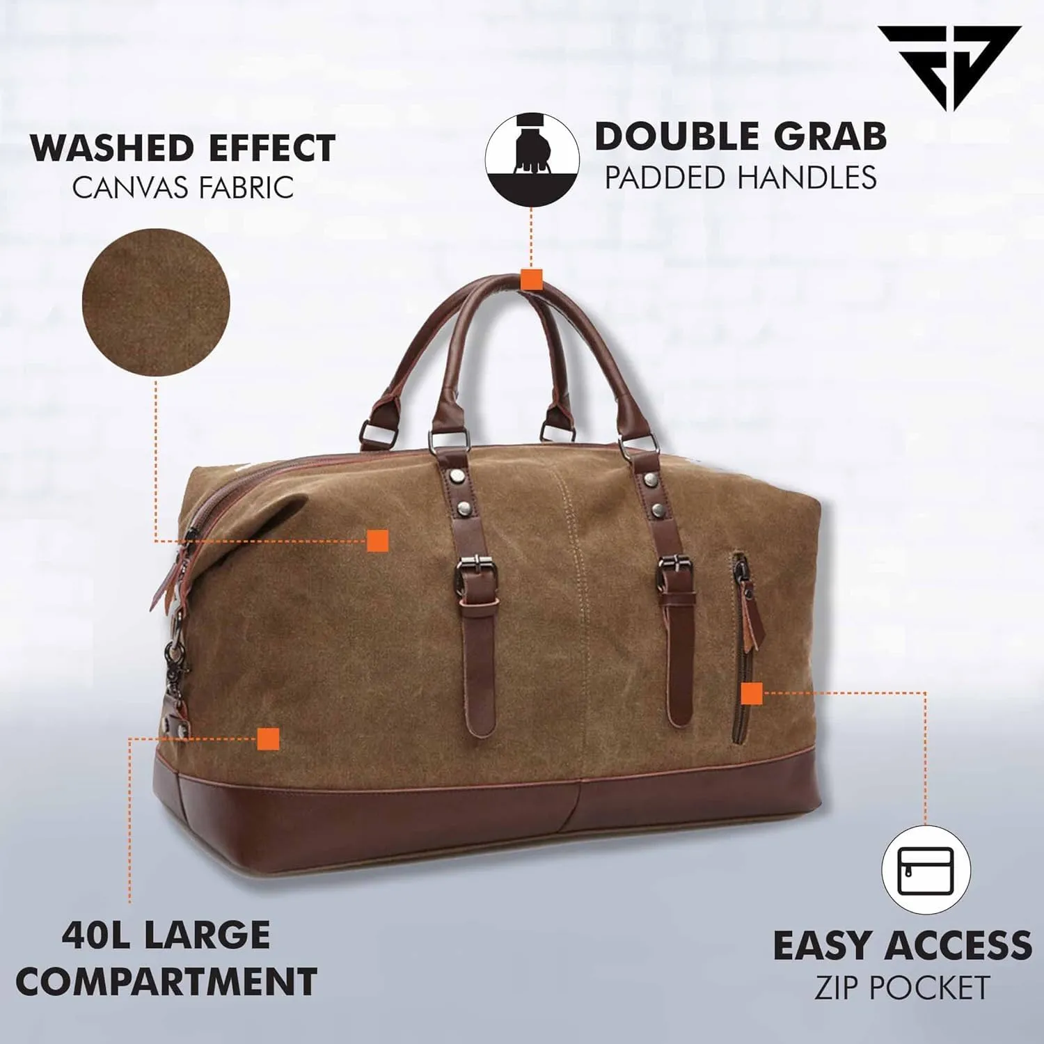 40L Canvas Weekender Travel Duffle Cabin Bag with Detachable Shoulder Strap Multicolor (Brown)