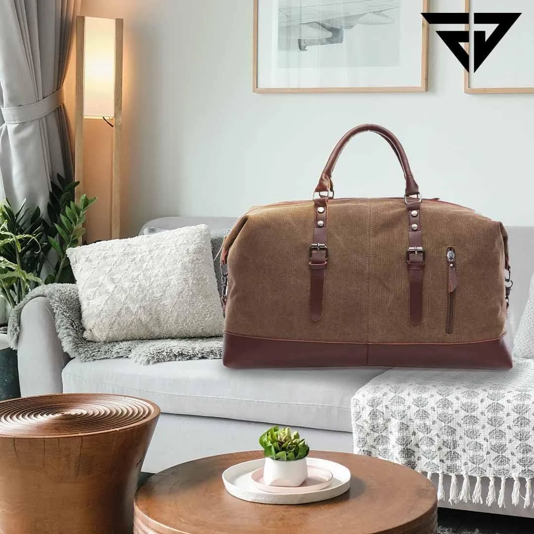 40L Canvas Weekender Travel Duffle Cabin Bag with Detachable Shoulder Strap Multicolor (Brown)