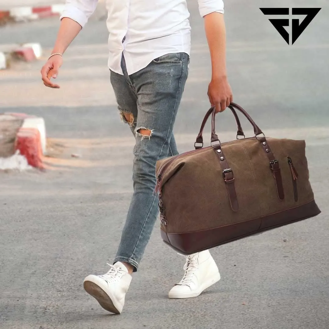 40L Canvas Weekender Travel Duffle Cabin Bag with Detachable Shoulder Strap Multicolor (Brown)