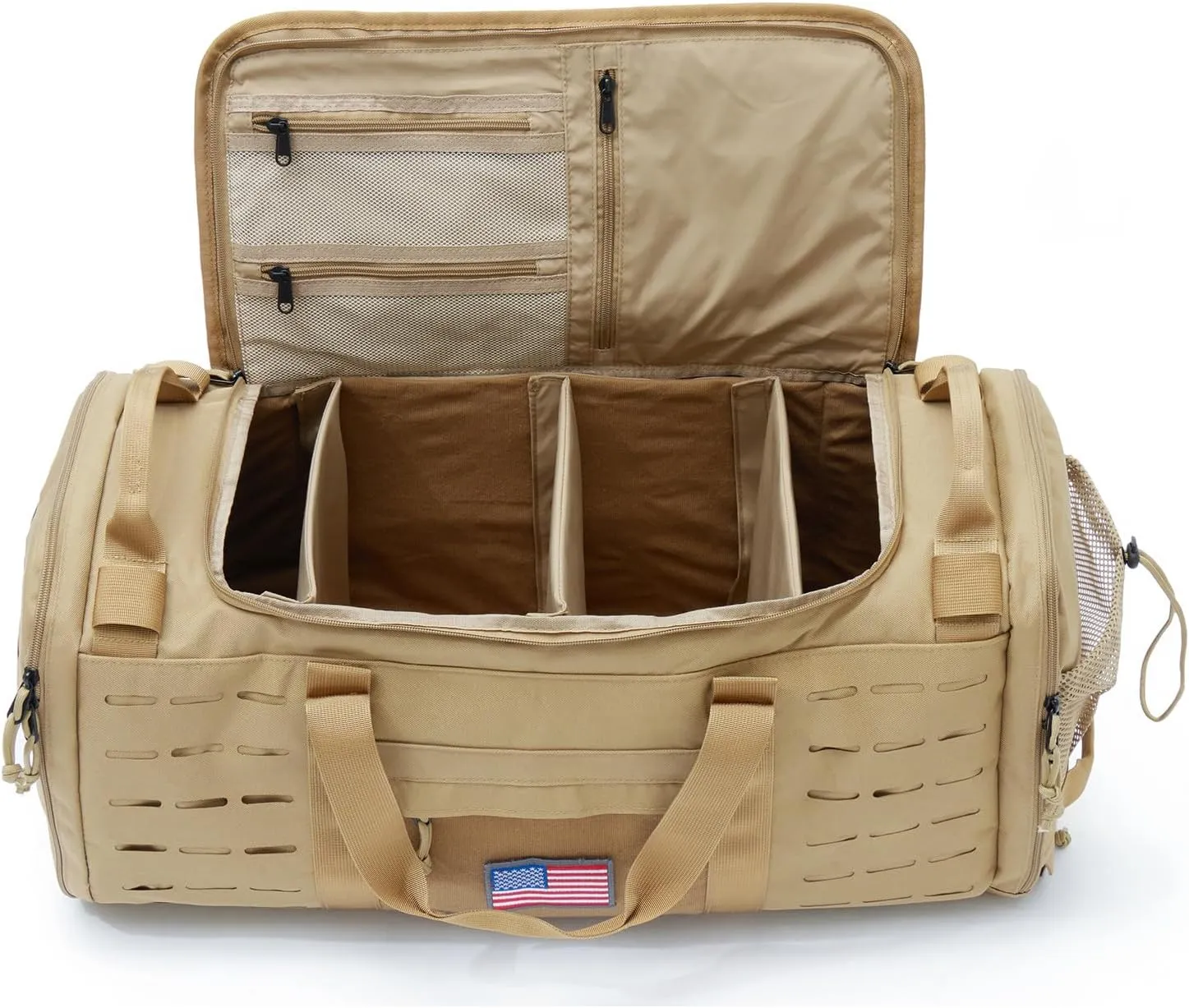 48L Military Duffle Bag with Separate Shoe Compartment,Tactical Gear Backpack Molle System,Khaki