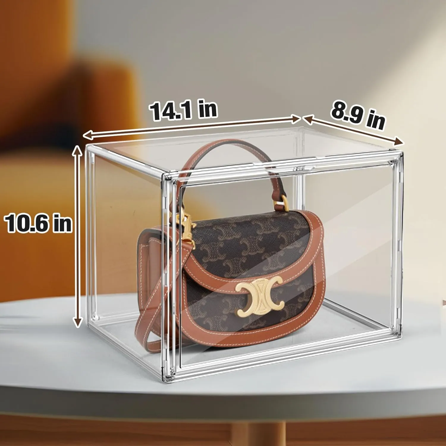 4Pack Purse Organizer for Closet Clear Acrylic Display Case for Handbag Organizer, Purse Storage Box with Magnetic Door, Dustproof Storage Bins for Book, Collectibles, Cosmetic