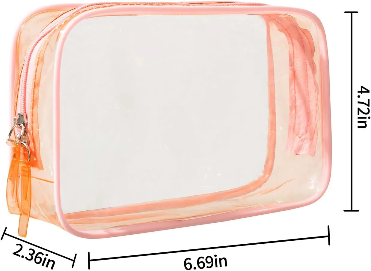 5 Pack Clear Plastic Zippered Toiletry Carry Pouch TSA Approved Toiletry Bag Portable Cosmetic Makeup Bag for Vacation, Bathroom and Organizing (Pink, Small)