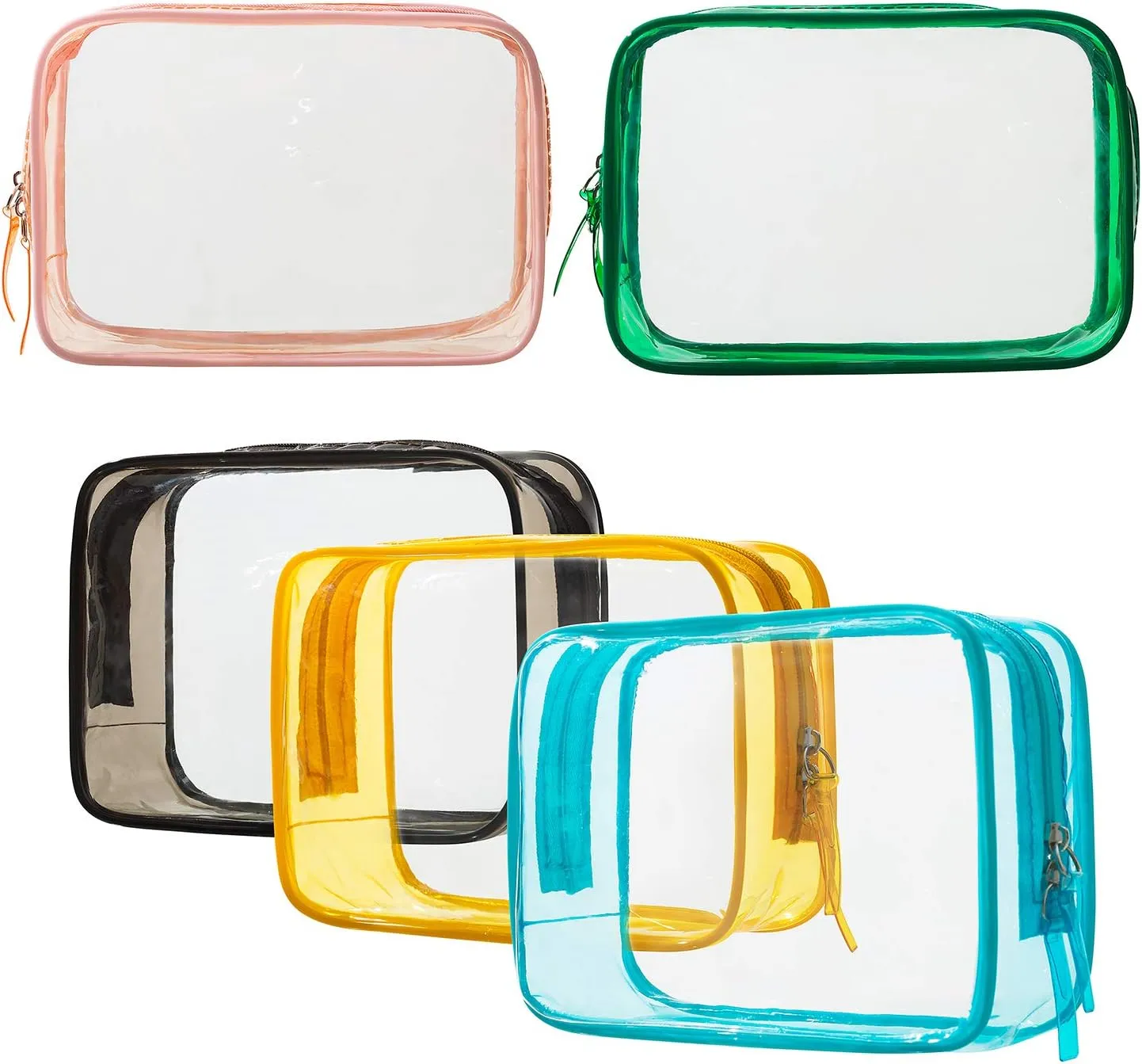5 Pack Clear Plastic Zippered Toiletry Carry Pouch TSA Approved Toiletry Bag Portable Cosmetic Makeup Bag for Vacation, Bathroom and Organizing (Pink, Small)