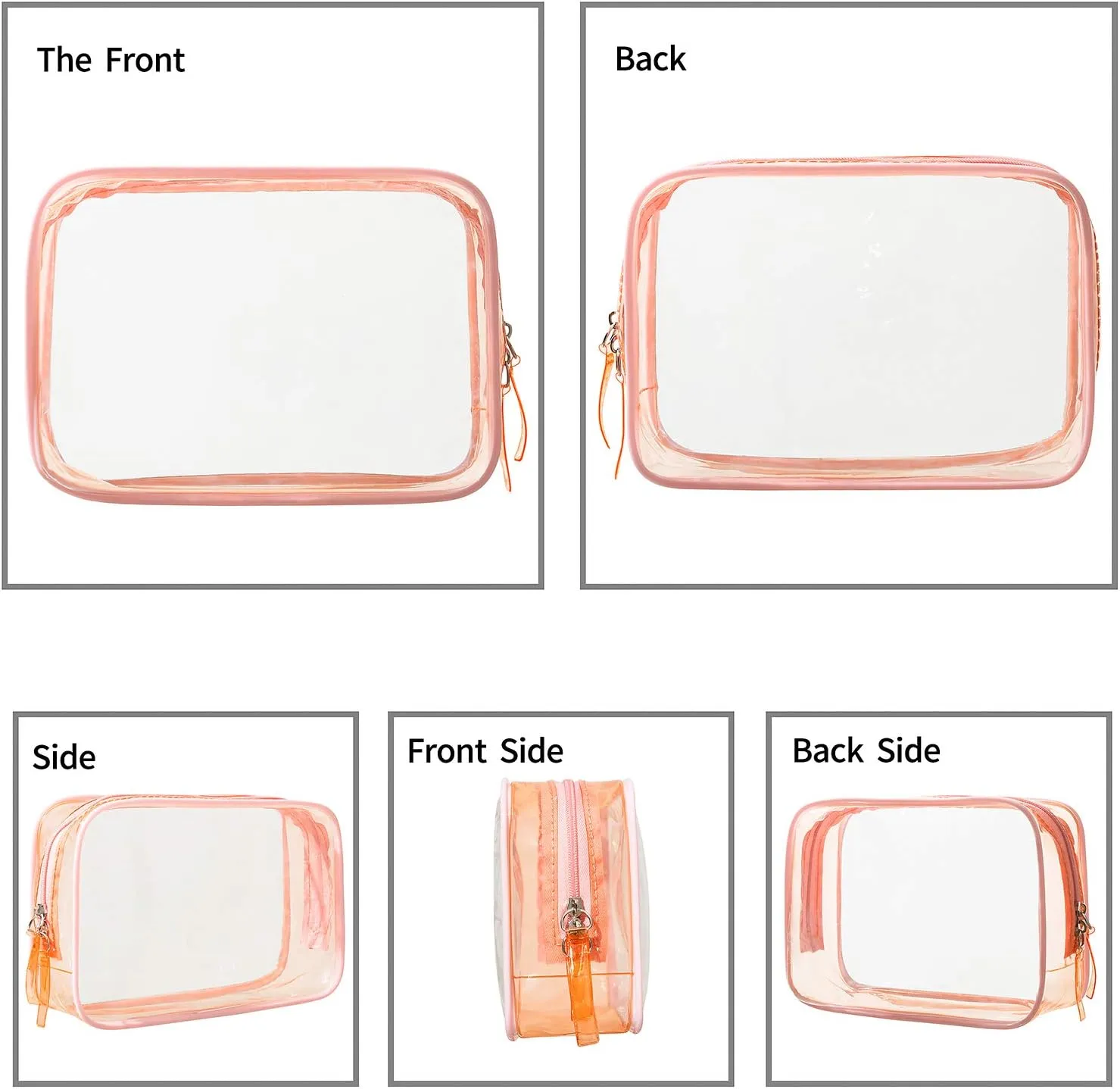 5 Pack Clear Plastic Zippered Toiletry Carry Pouch TSA Approved Toiletry Bag Portable Cosmetic Makeup Bag for Vacation, Bathroom and Organizing (Pink, Small)