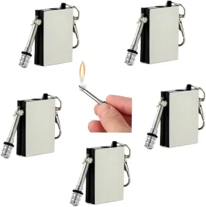 5 Pieces of Emergency Survival Camping Fire Starter Set, Forever Lighter, Flint Metal Match, Waterproof Keychain Permanent Match, Unlimited Waterproof Stick