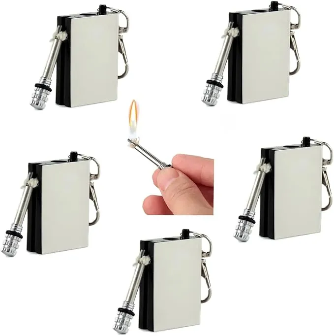 5 Pieces of Emergency Survival Camping Fire Starter Set, Forever Lighter, Flint Metal Match, Waterproof Keychain Permanent Match, Unlimited Waterproof Stick