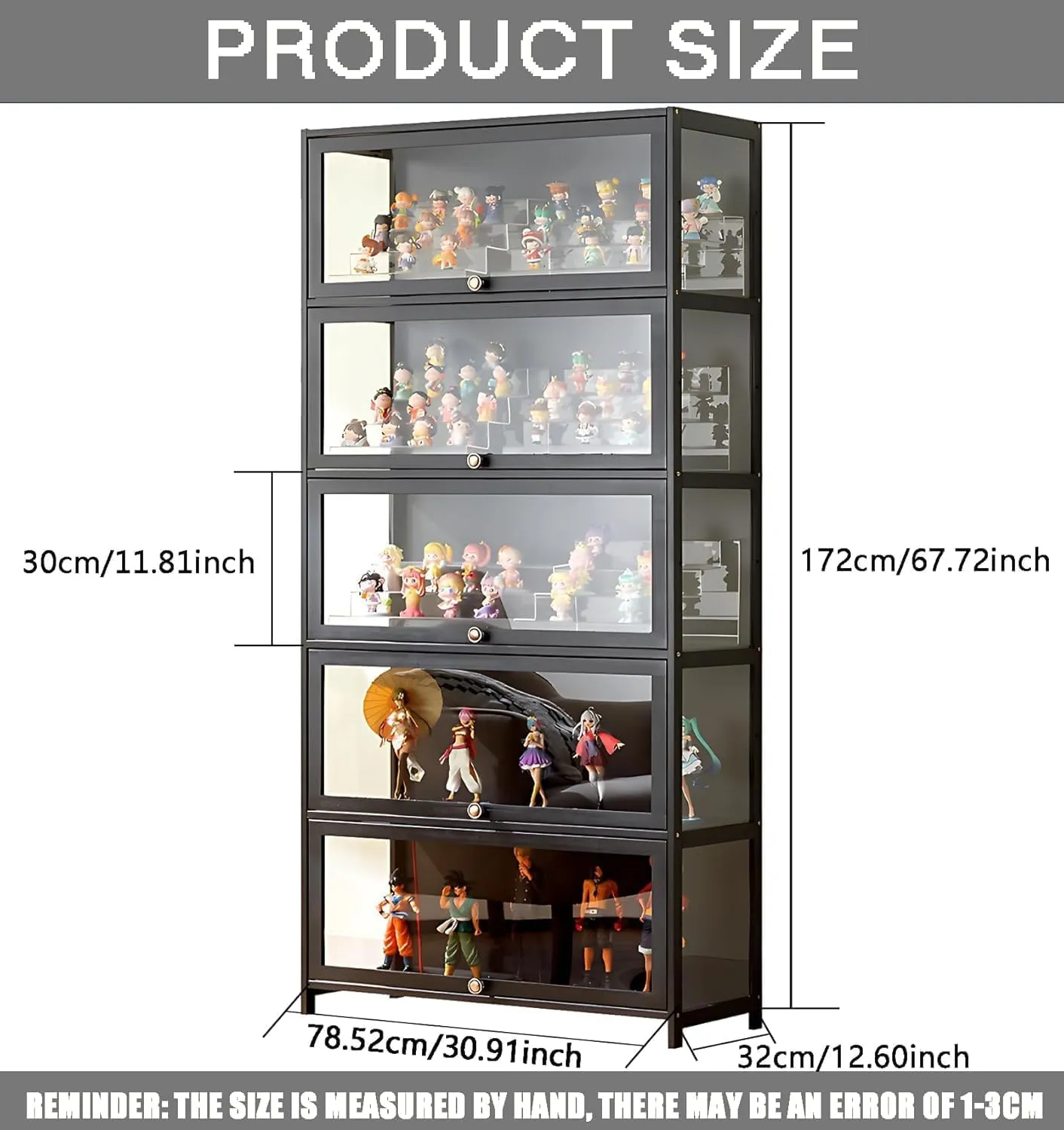 5 Tier Curio Display Cabinet, Display Cabinet with Acrylic Glass Door, Collectibles Toy Organizers Rack & Display Shelf, Kids Bookcase for Bedroom, Reading Nook, Toddler's Room, Bamboo