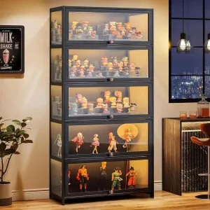 5 Tier Curio Display Cabinet, Display Cabinet with Acrylic Glass Door, Collectibles Toy Organizers Rack & Display Shelf, Kids Bookcase for Bedroom, Reading Nook, Toddler's Room, Bamboo