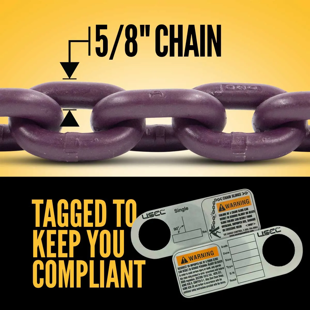 5/8" x 5' - Adjustable Single Leg Chain Sling w/ Grab Hook - Grade 100