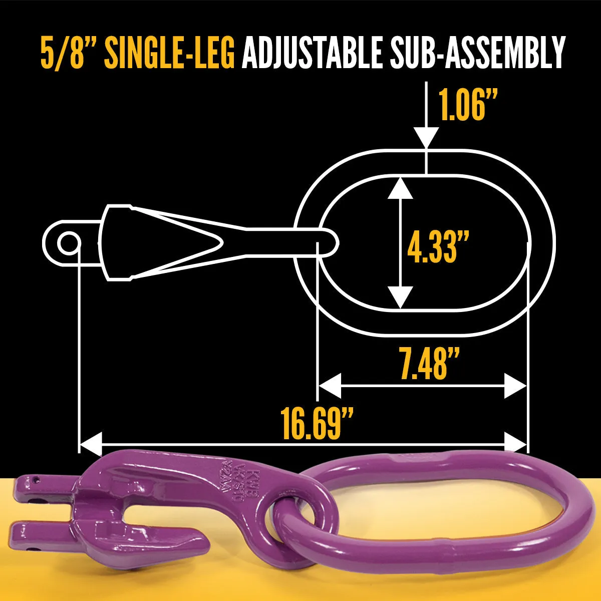 5/8" x 5' - Adjustable Single Leg Chain Sling w/ Grab Hook - Grade 100