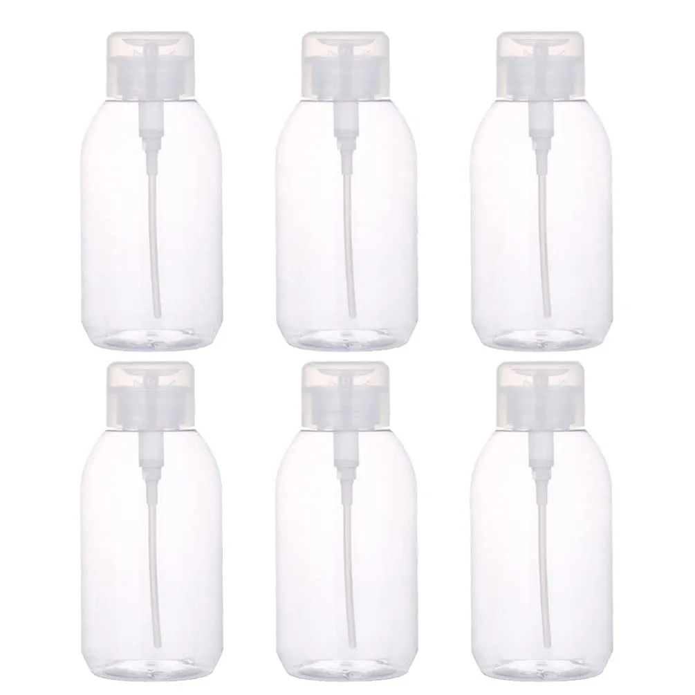 6pcs Cosmetic Water Bottle Pump Dispenser Bottle Facial Makeup Remover Dispenser Clear Plastic Containers Clear Container Empty Press Bottle Dispenser Manicure Travel Body Wash Pet