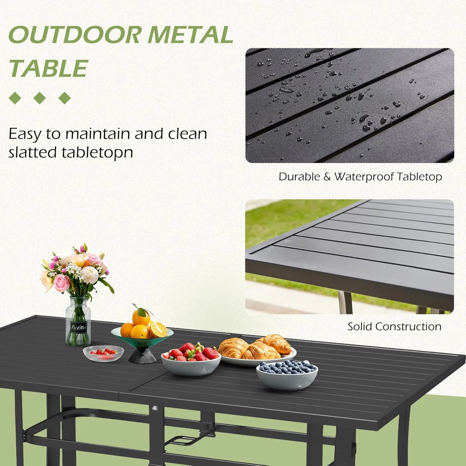7-Piece Outdoor Patio Dining Set - 6 Stackable Texlin Sling Chairs & 63" Table, Weatherproof Low-Maintenance Furniture for Yard/Porch/Poolside/Garden, Includes Umbrella Hole