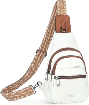 7L Sling Bags for Women Men Crossbody Bags Fanny Packs Chest Bags for Travel Sports Hiking Faux Leather White