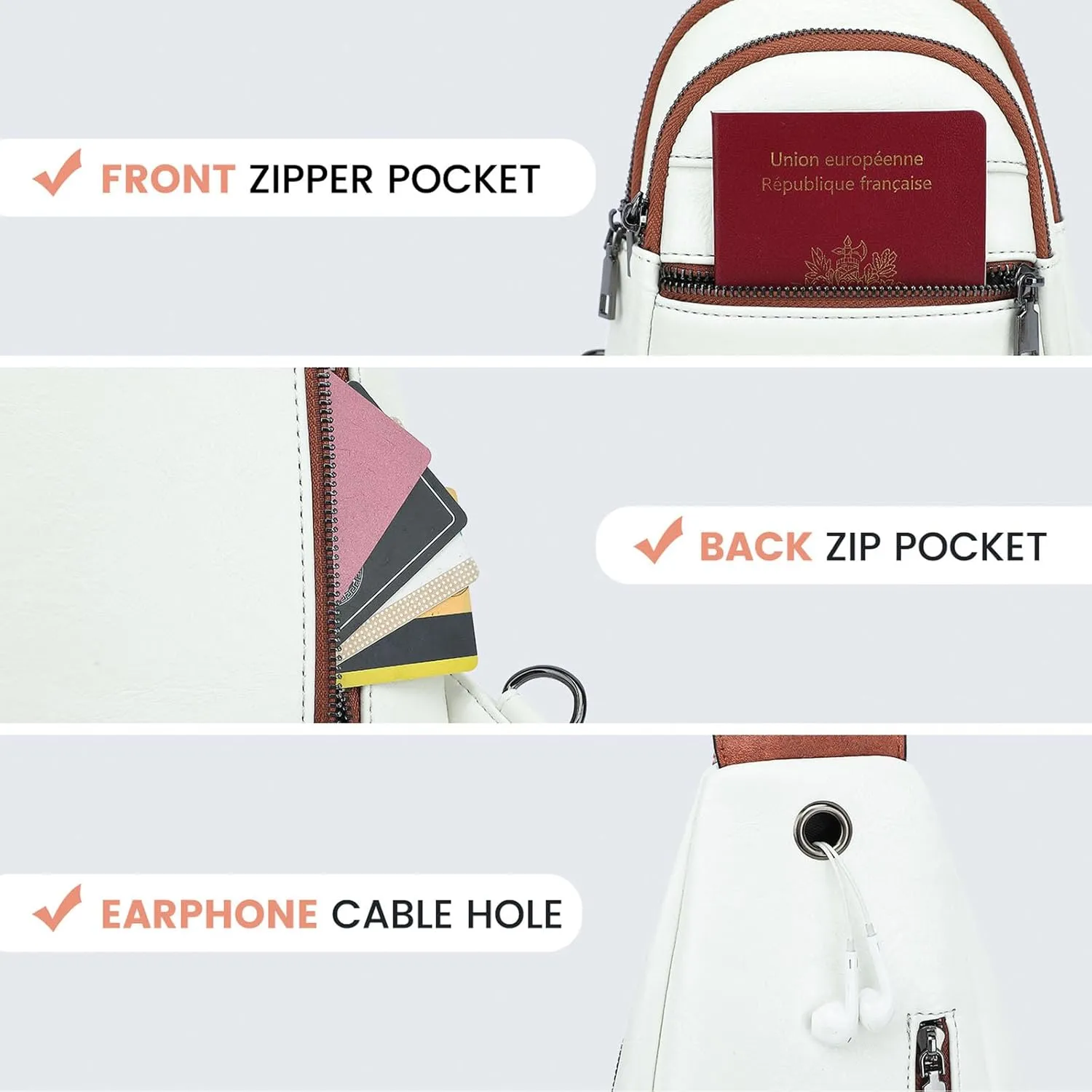 7L Sling Bags for Women Men Crossbody Bags Fanny Packs Chest Bags for Travel Sports Hiking Faux Leather White