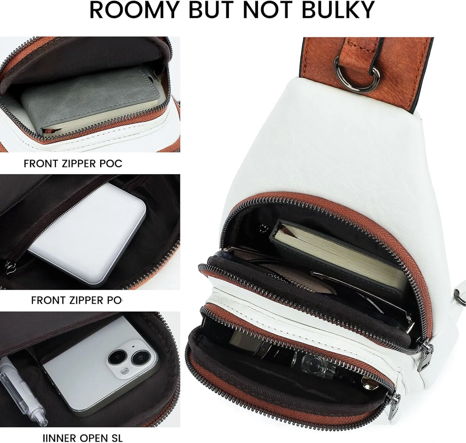 7L Sling Bags for Women Men Crossbody Bags Fanny Packs Chest Bags for Travel Sports Hiking Faux Leather White