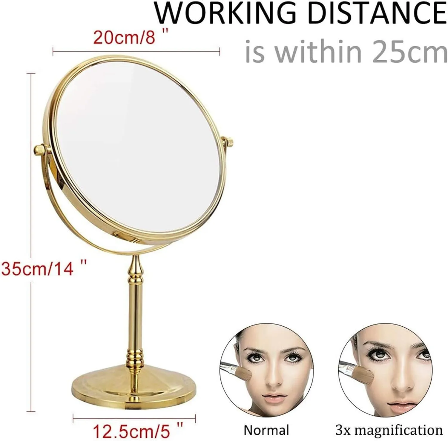 8 Inch Countertop Makeup Mirrors, Double Sided Standing Vanity Mirror with Magnification, 360° Swivel Tabletop Cosmetic Shaving Mirrors
