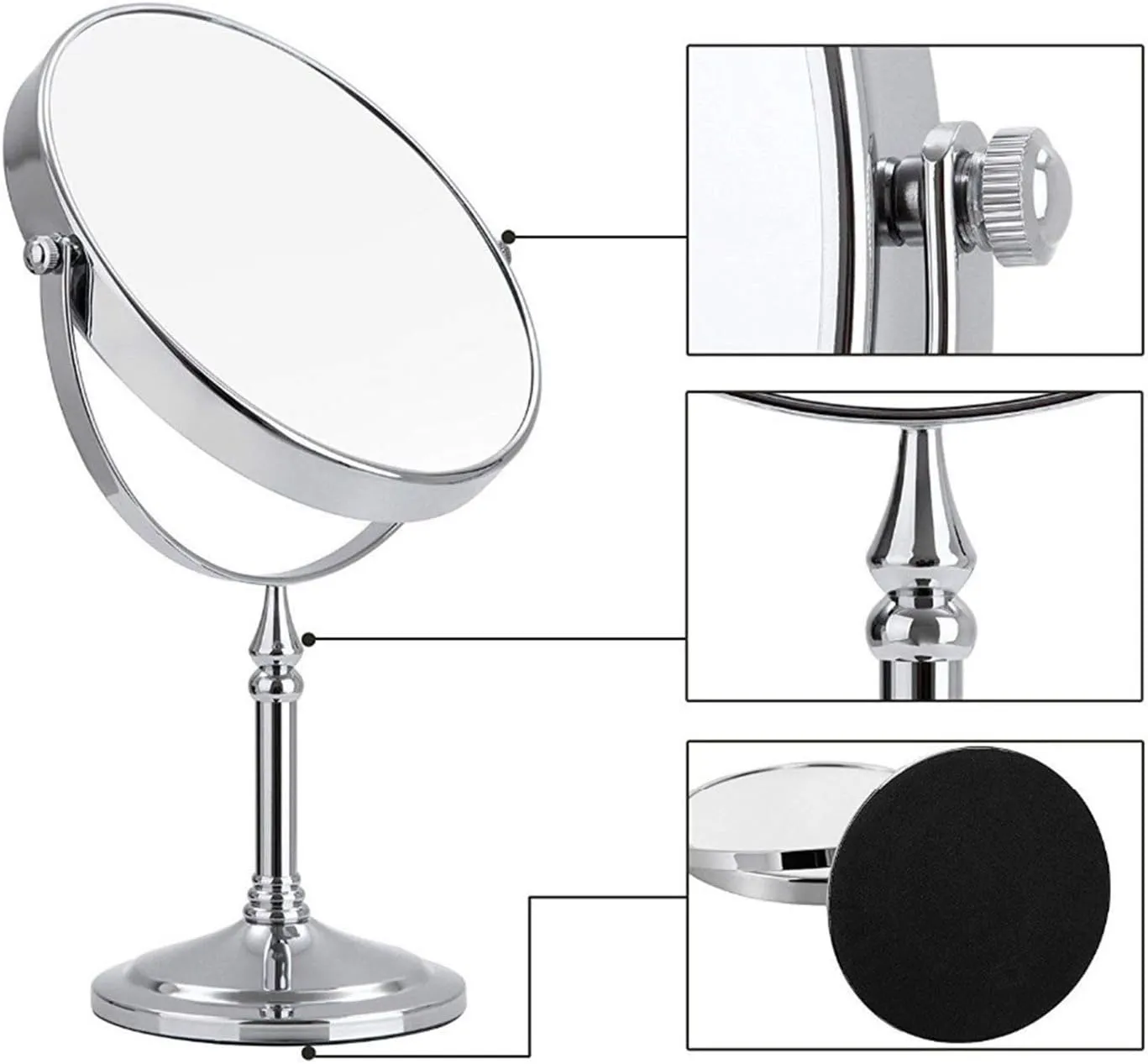 8 Inch Double Sided Makeup Mirror, 360° Swivel Vanity Mirror with Magnification, Standing Cosmetic and Shaving Mirror for Tabletop Use