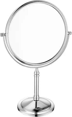 8 Inch Double Sided Makeup Mirror, 360° Swivel Vanity Mirror with Magnification, Standing Cosmetic and Shaving Mirror for Tabletop Use