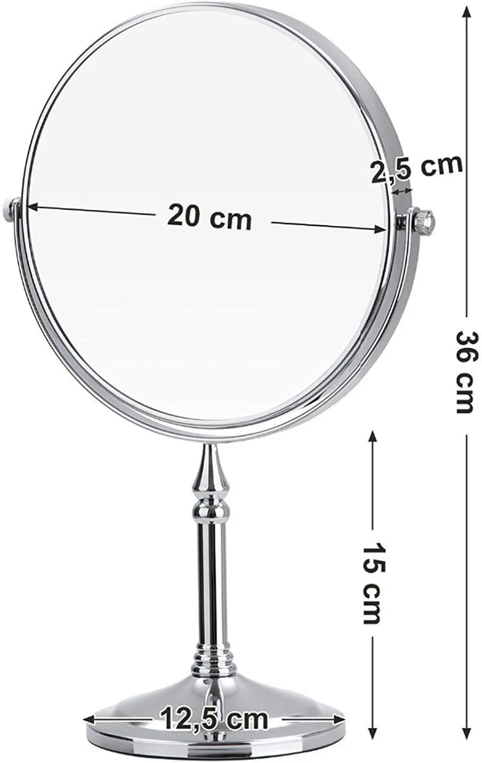 8 Inch Double Sided Makeup Mirror, 360° Swivel Vanity Mirror with Magnification, Standing Cosmetic and Shaving Mirror for Tabletop Use