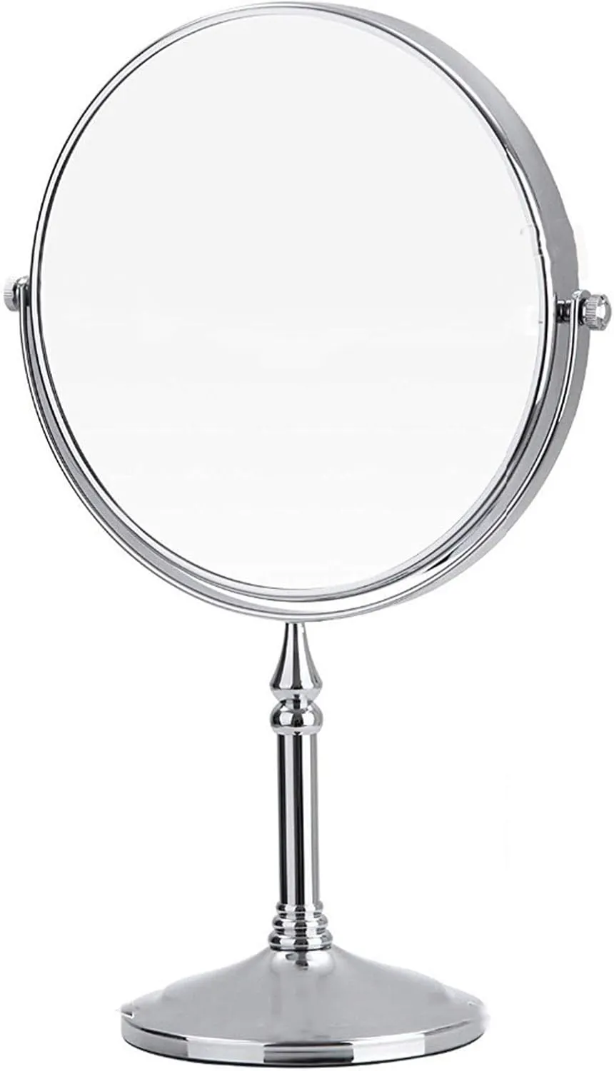 8 Inch Double Sided Standing Makeup Mirrors, Magnification & Regular Professional 360° Rotating Brass Vanity Cosmetic Mirrors,Chrome,10X