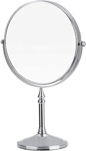 8 Inch Double Sided Standing Makeup Mirrors, Magnification & Regular Professional 360° Rotating Brass Vanity Cosmetic Mirrors,Chrome,10X