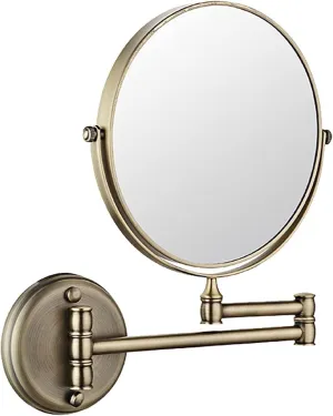 8 Inch Wall Mounted Makeup Mirror, Double Sided 1X/10X Magnification, 360° Swivel Adjustable Brass Cosmetic Foldable HD Shaving Mirror(3X)
