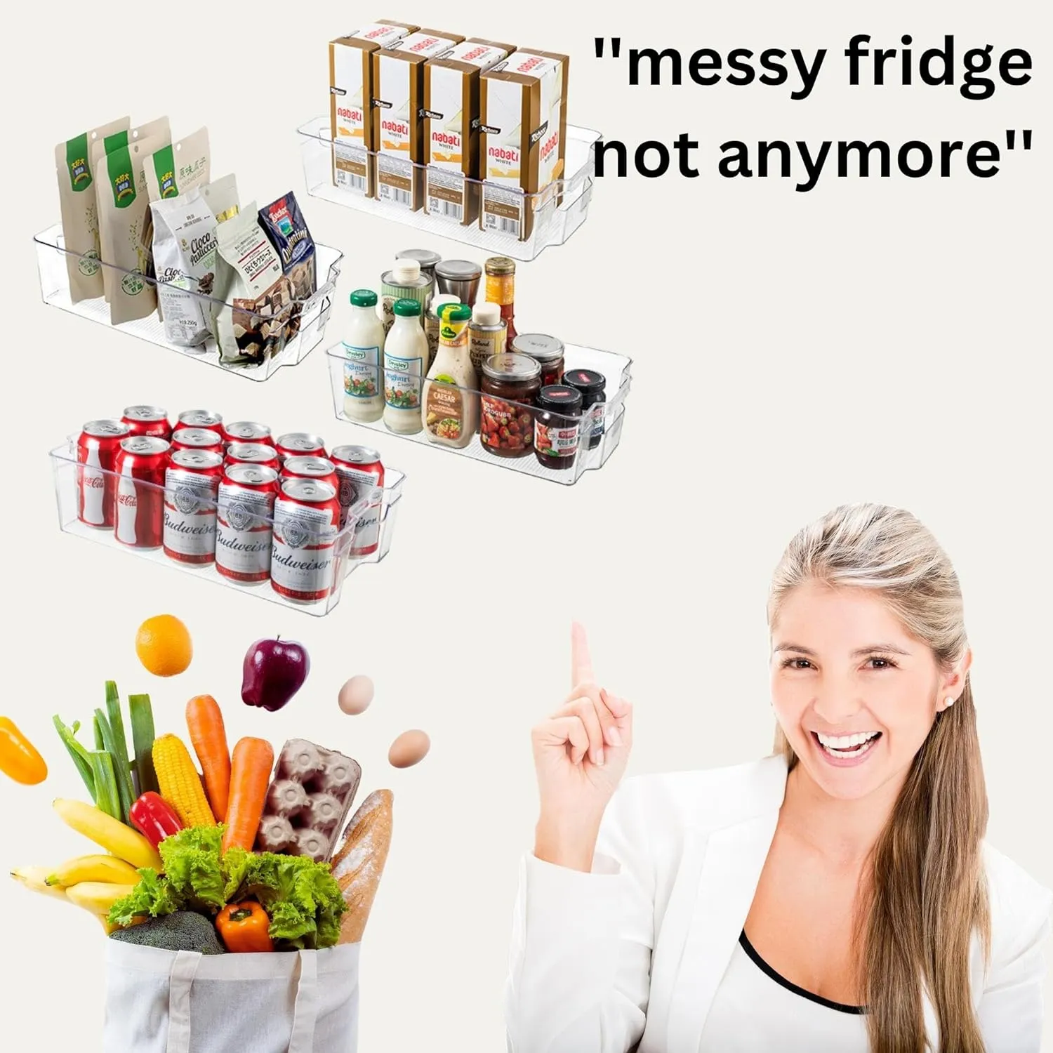 8 Pack Fridge Organizer Bins, Clear Refrigerator Pantry Organizer , BPA-Free Food Storage Containers