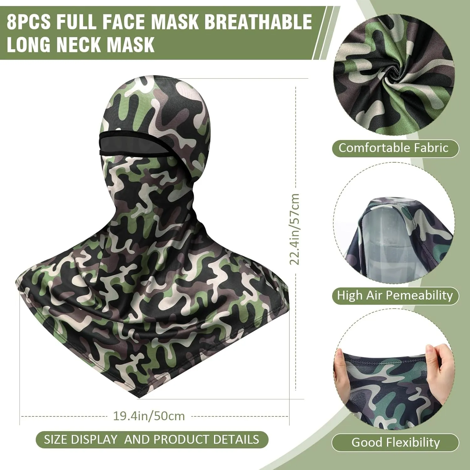 8 Pcs Balaclava Full Face Masks Summer Balaclava Long Face and Neck Cover Breathable Sun Protection for Men Women