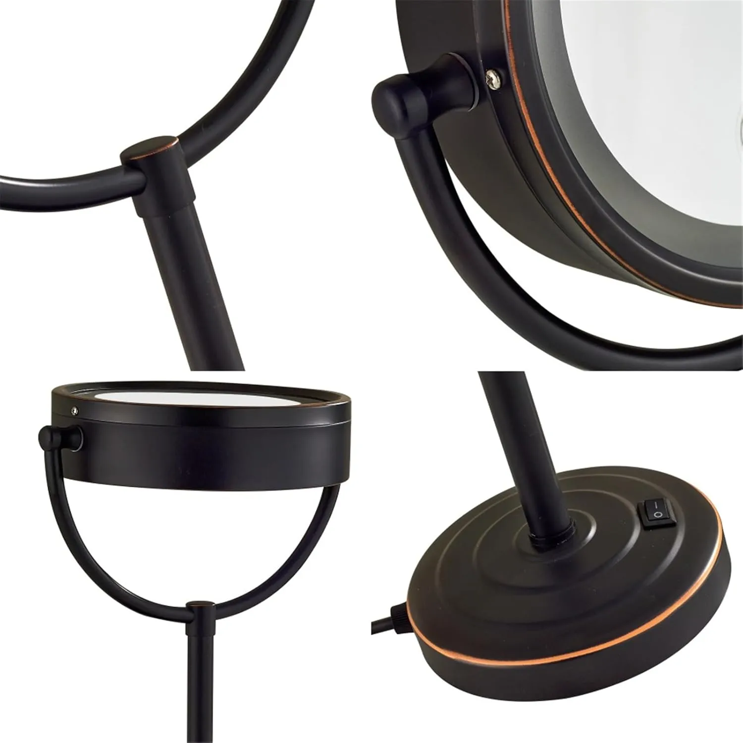 8.5 Inch Black Tabletop LED Lighted Makeup Mirror, Double Side Rotation Beauty Cosmetic Mirror, Magnification HD Shaving Mirror, Countertop Standing Vanity Mirror for Bathroom,USB,10X