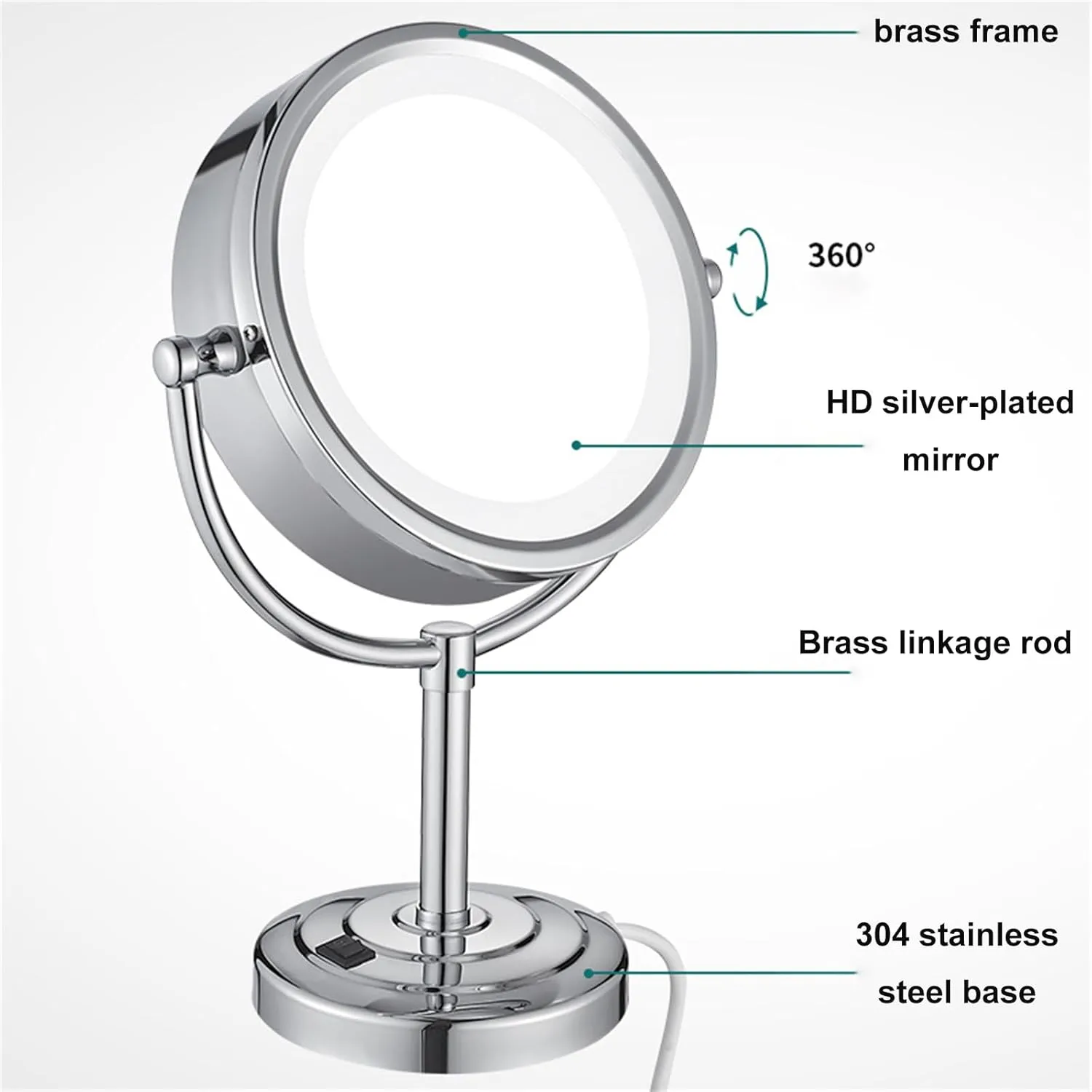 8.5 Inch Black Tabletop LED Lighted Makeup Mirror, Double Side Rotation Beauty Cosmetic Mirror, Magnification HD Shaving Mirror, Countertop Standing Vanity Mirror for Bathroom,USB,10X