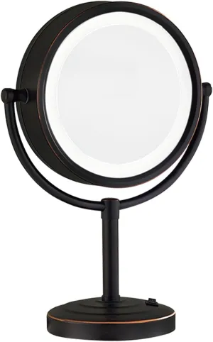 8.5 Inch Black Tabletop LED Lighted Makeup Mirror, Double Side Rotation Beauty Cosmetic Mirror, Magnification HD Shaving Mirror, Countertop Standing Vanity Mirror for Bathroom,USB,10X