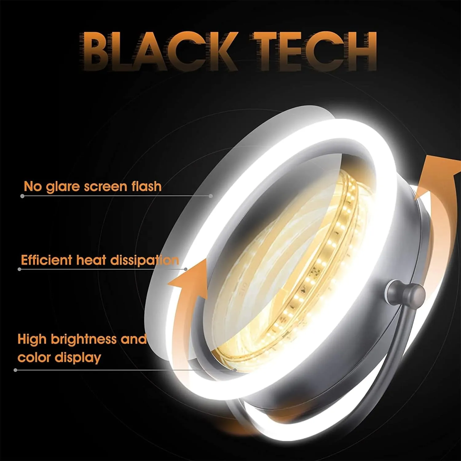 8.5 Inch Black Tabletop LED Lighted Makeup Mirror, Double Side Rotation Beauty Cosmetic Mirror, Magnification HD Shaving Mirror, Countertop Standing Vanity Mirror for Bathroom,USB,10X