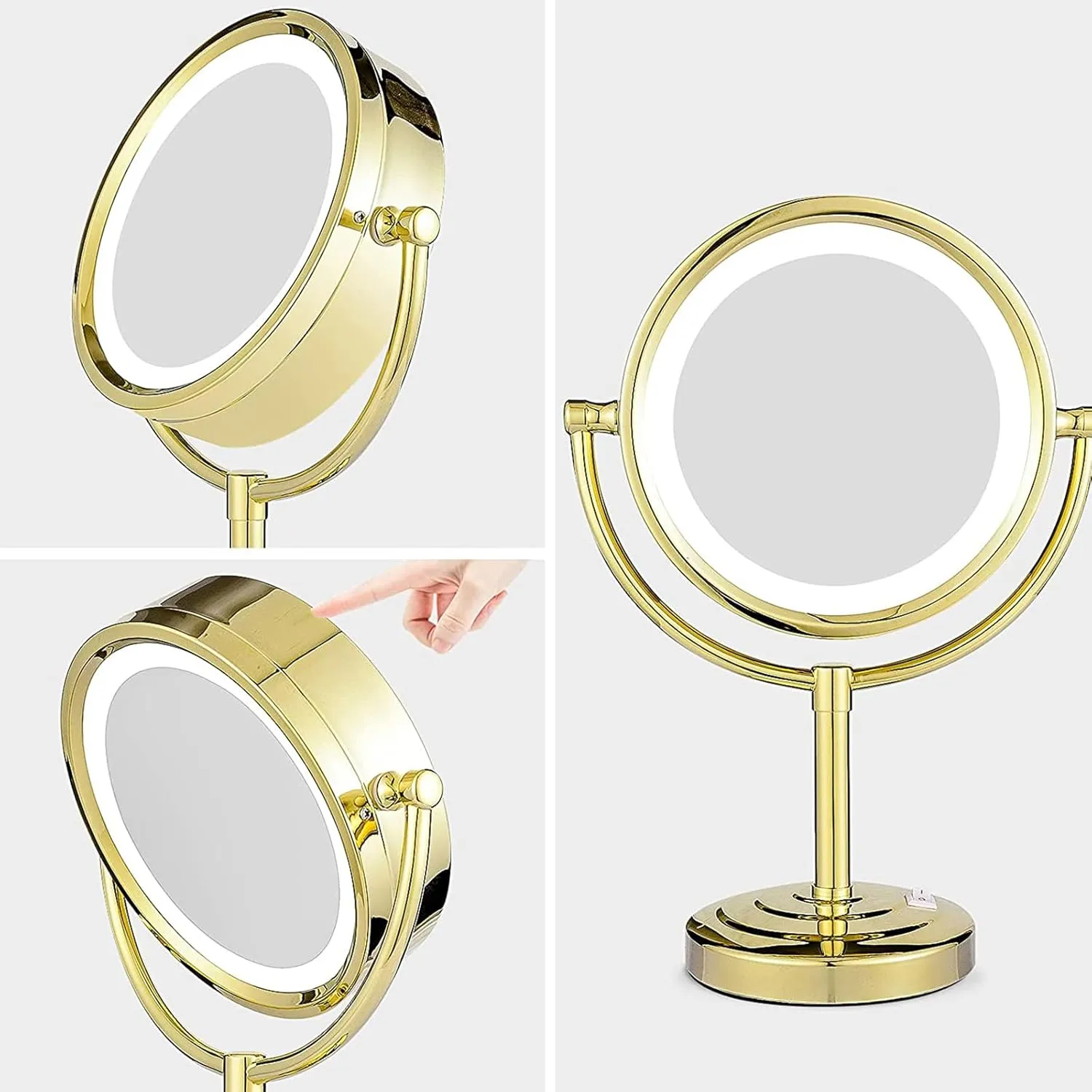 8.5 Inch Gold Tabletop LED Lighted Makeup Mirror, Double Side Rotation Beauty Cosmetic Mirror, Magnification HD Shaving Mirror, Countertop Standing Vanity Mirror for Hotel,Plug in,7X
