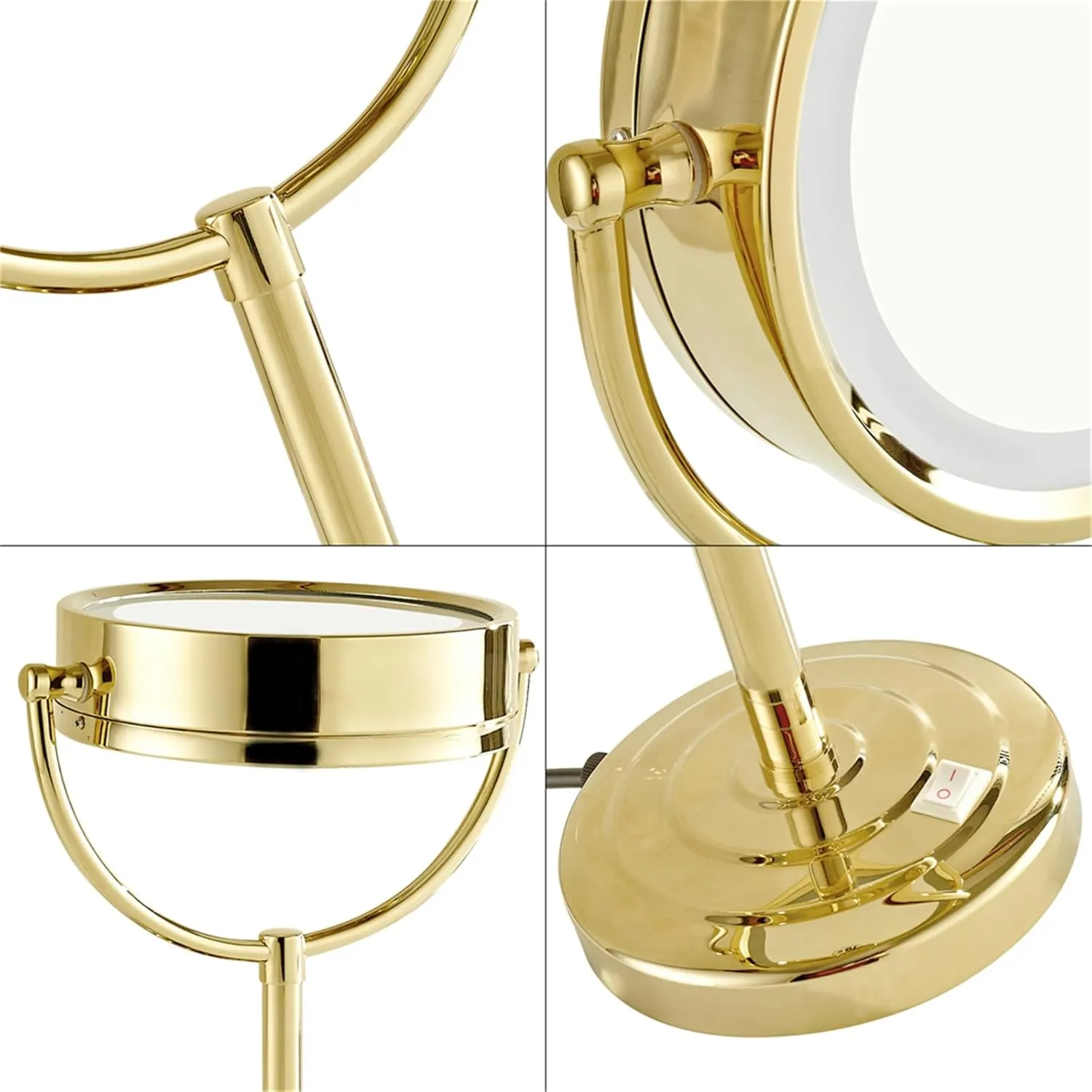 8.5 Inch Gold Tabletop LED Lighted Makeup Mirror, Double Side Rotation Beauty Cosmetic Mirror, Magnification HD Shaving Mirror, Countertop Standing Vanity Mirror for Hotel,Plug in,7X