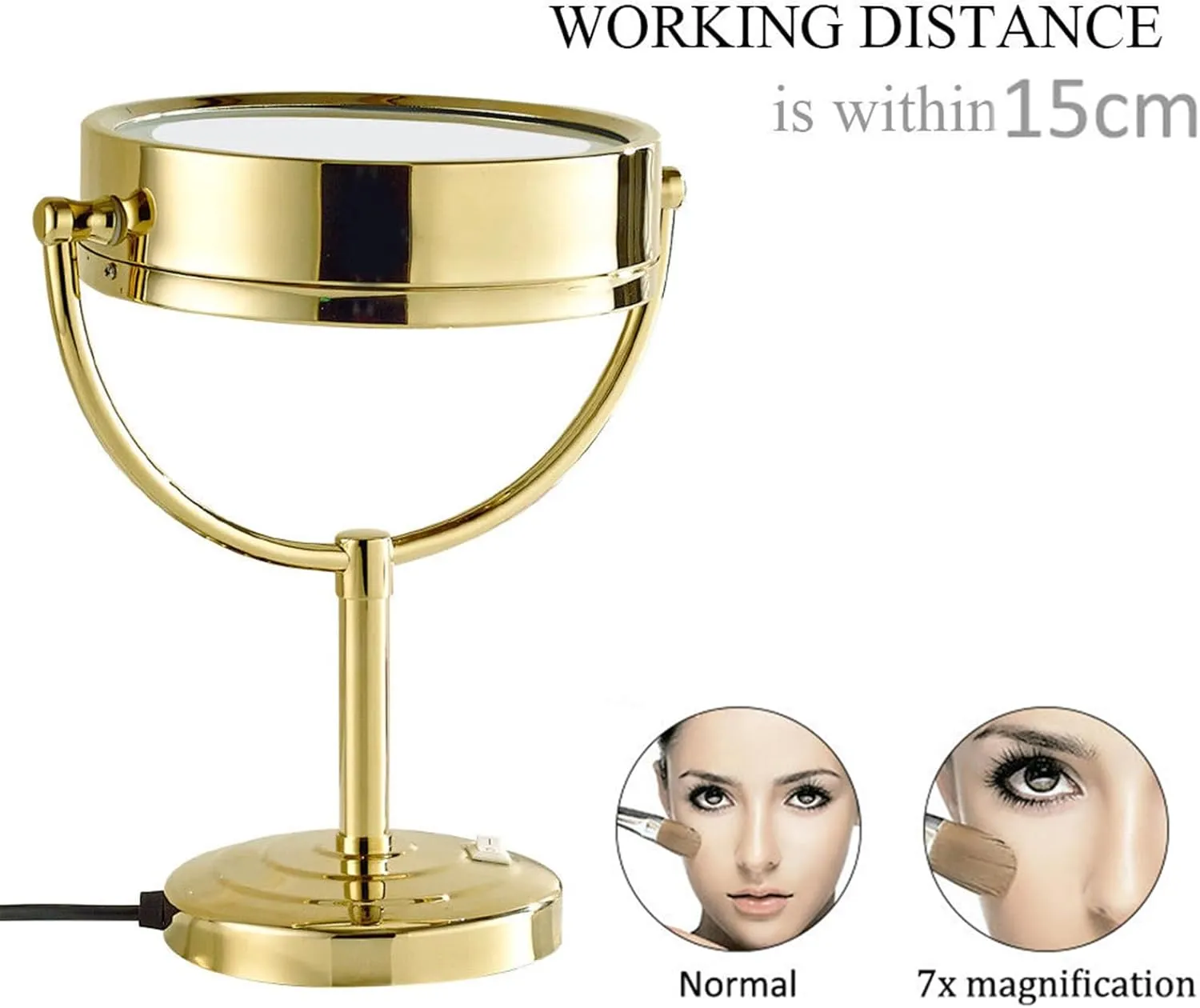 8.5 Inch Gold Tabletop LED Lighted Makeup Mirror, Double Side Rotation Beauty Cosmetic Mirror, Magnification HD Shaving Mirror, Countertop Standing Vanity Mirror for Hotel,Plug in,7X