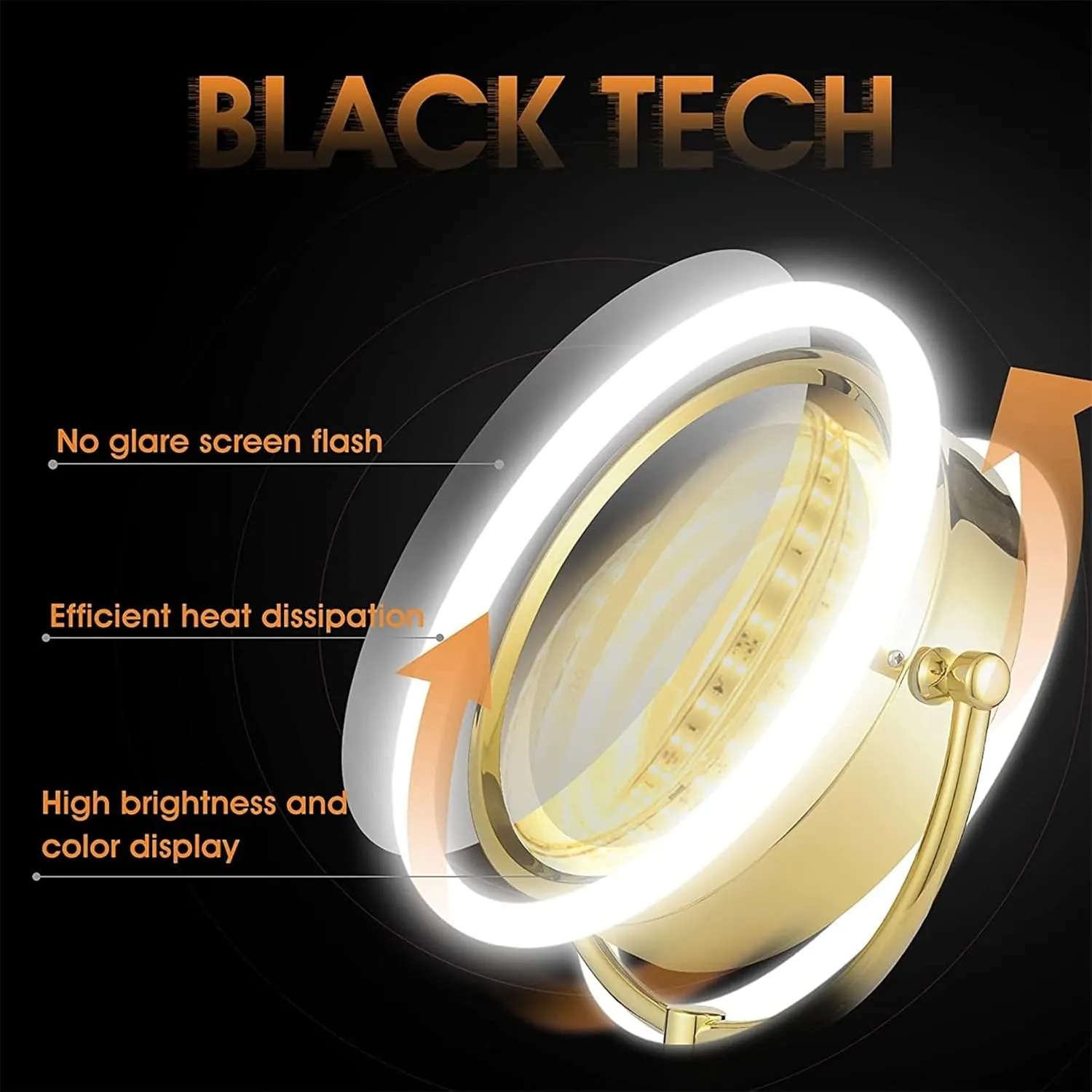 8.5 Inch Gold Tabletop LED Lighted Makeup Mirror, Double Side Rotation Beauty Cosmetic Mirror, Magnification HD Shaving Mirror, Countertop Standing Vanity Mirror for Hotel,Plug in,7X