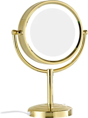 8.5 Inch Gold Tabletop LED Lighted Makeup Mirror, Double Side Rotation Beauty Cosmetic Mirror, Magnification HD Shaving Mirror, Countertop Standing Vanity Mirror for Hotel,Plug in,7X