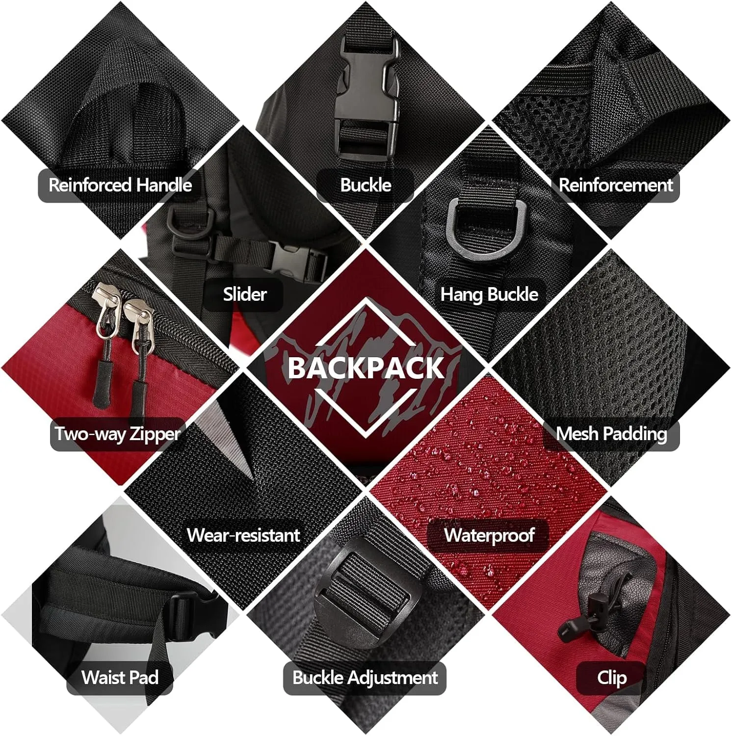 90L Hiking Backpack, Camping Travel Backpack with Rain Cover Lightweight Travel Daypack for Climbing Camping Touring (Red)