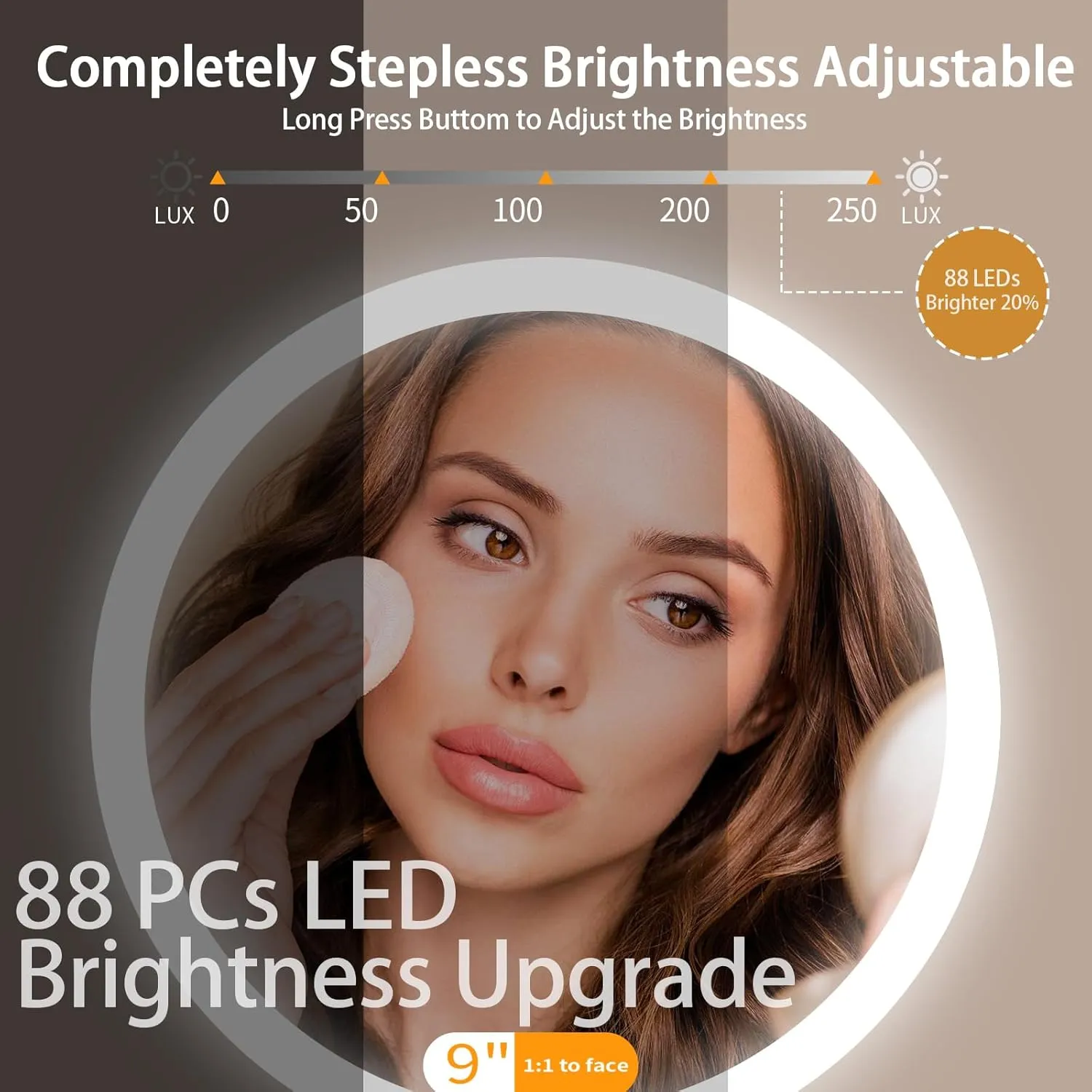9in Makeup Mirror with Lights, 1X/10X Magnifying Mirror, Super Bright Lighted Makeup Mirror with 5000mAh Rechargeable Battery, 3 Color Lights, Adjustable Brightness, 360° Rotation