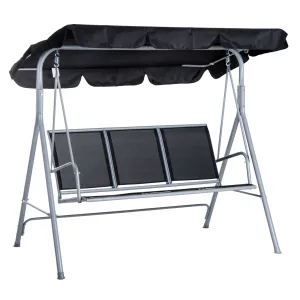 A Frame 3 Seater Swing Chair Outdoor Garden Hammock Porch Glider Bed with Canopy Cover Black