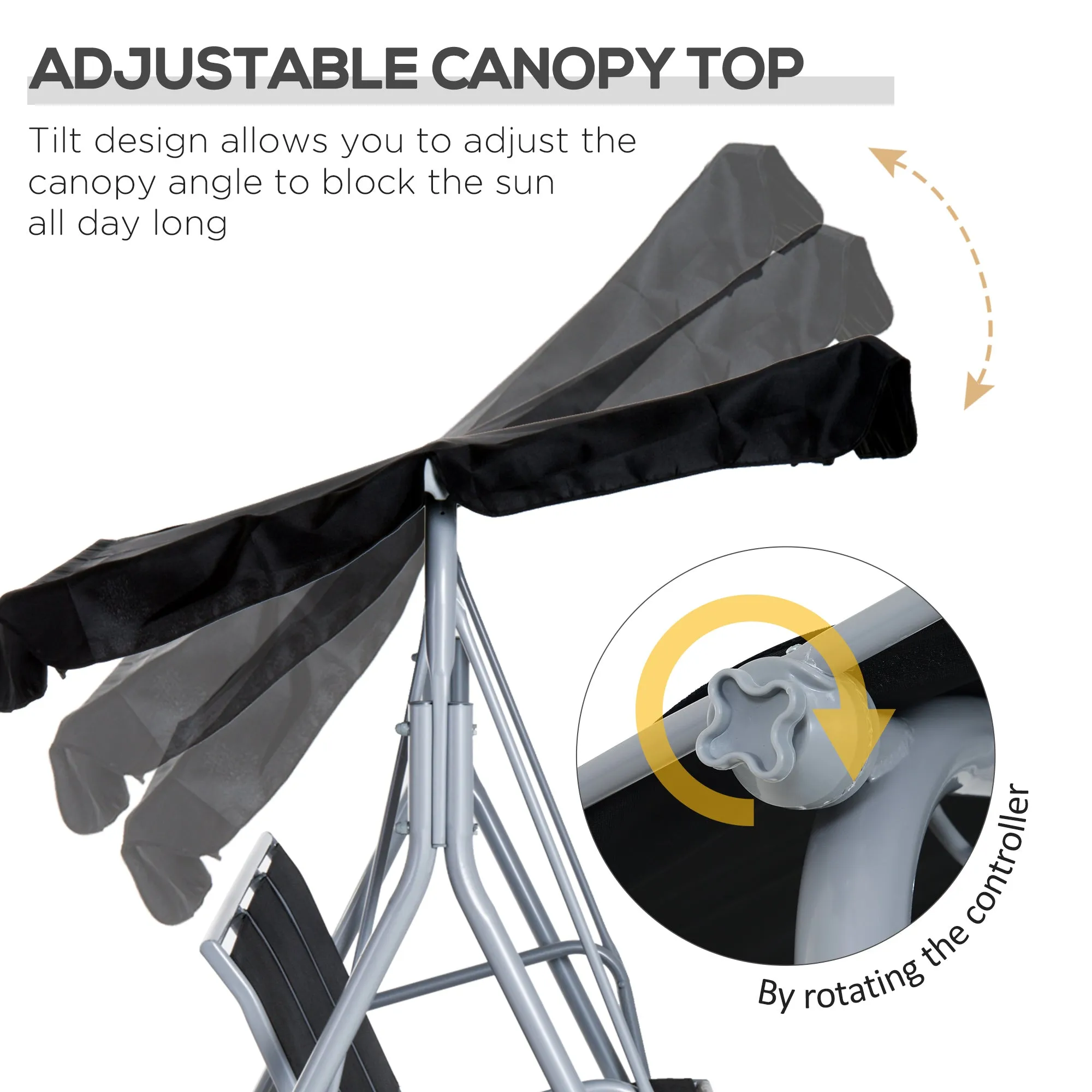 A Frame 3 Seater Swing Chair Outdoor Garden Hammock Porch Glider Bed with Canopy Cover Black