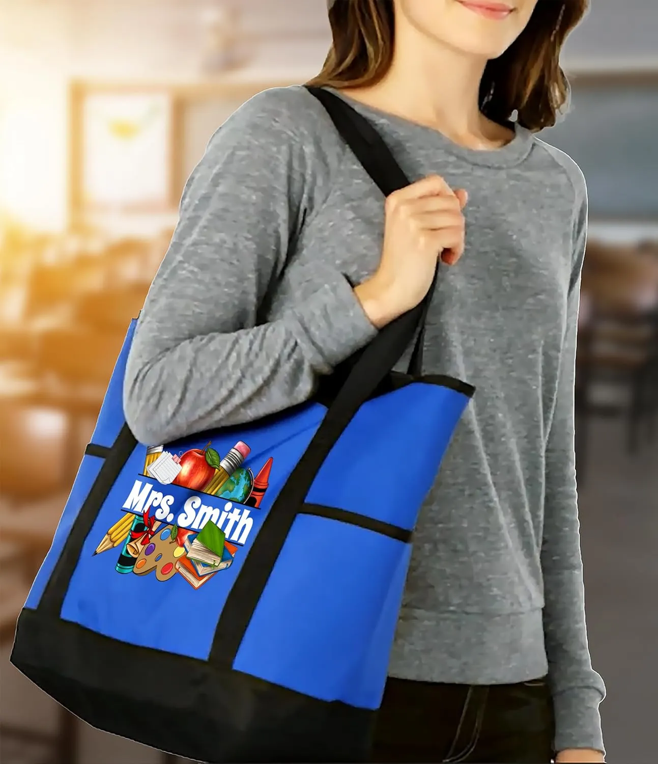A Teacher Tote Bag, Personalized Design, Teacher Appreciation Gifts, Holds Teacher Supplies