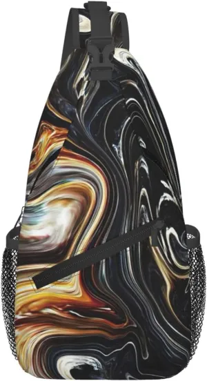 Abstract Marble Ink Texture Print Sling Bag Crossbody Backpack For Women Men Hiking Travel Over The Shoulder Multipurpose Bag