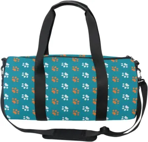Acpiggto Gym Bag Sports Duffel Bag Blue Orange Footprints Dog Cat Dots Cartoon Travel Luggage Bag Weekender Tote Sling Shoulder Backpack for Women Men Boys Girls