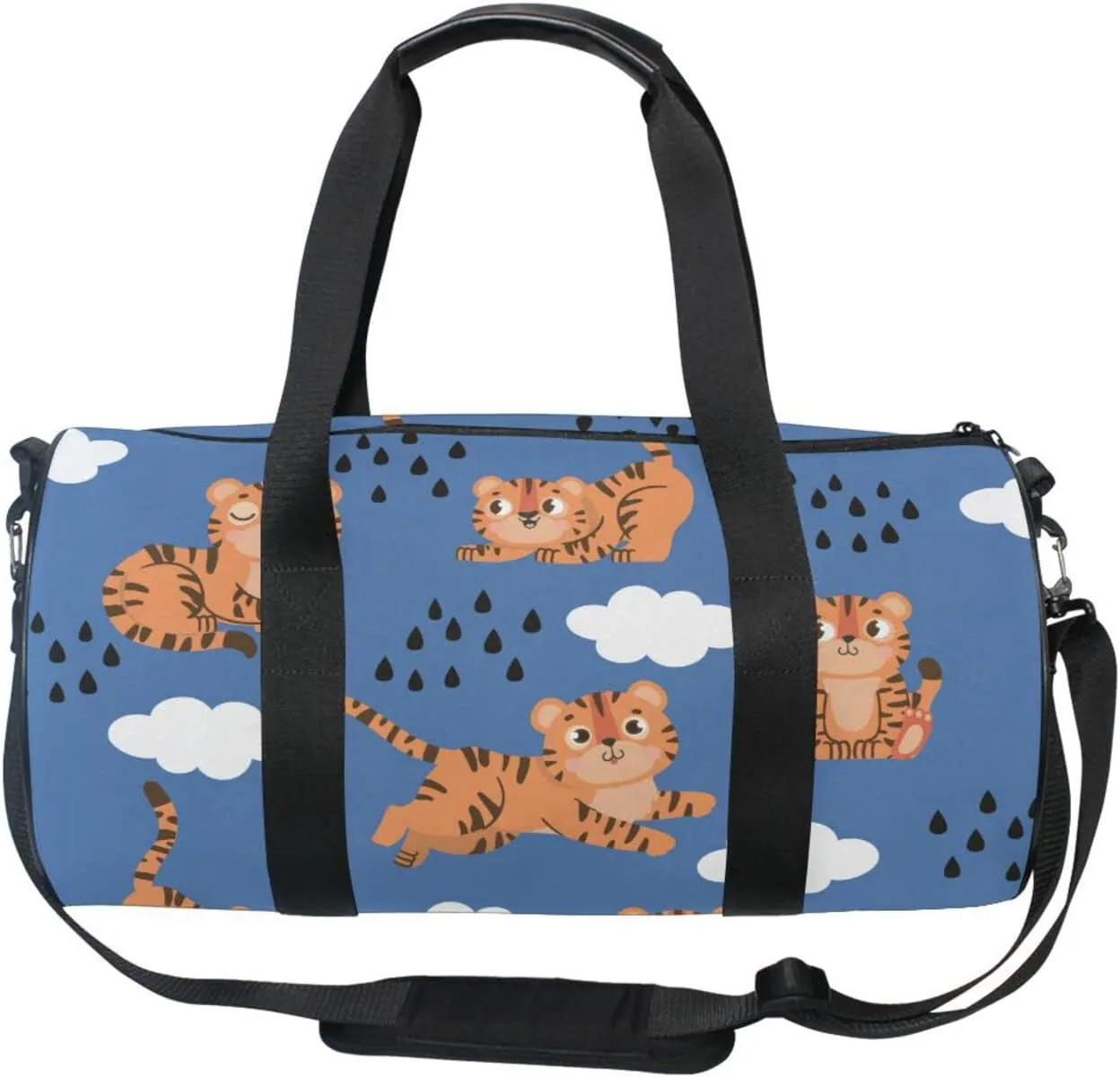 Acpiggto Gym Bag Sports Duffel Bag Blue Tiger Clouds Rain Drops for Women Men Boys Girls Travel Luggage Bag Weekender Tote Sling Shoulder Backpack