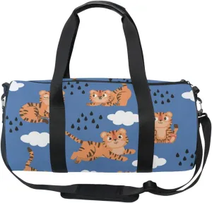 Acpiggto Gym Bag Sports Duffel Bag Blue Tiger Clouds Rain Drops for Women Men Boys Girls Travel Luggage Bag Weekender Tote Sling Shoulder Backpack