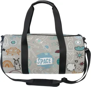 Acpiggto Gym Bag Sports Duffel Bag Grey Cartoon Space Science Universe Rocket Planet for Women Men Boys Girls Travel Luggage Bag Weekender Tote Sling Shoulder Backpack