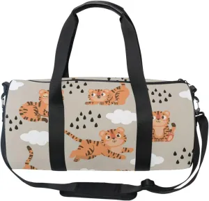 Acpiggto Gym Bag Sports Duffel Bag Grey Tiger Clouds Rain Drops for Women Men Boys Girls Travel Luggage Bag Weekender Tote Sling Shoulder Backpack