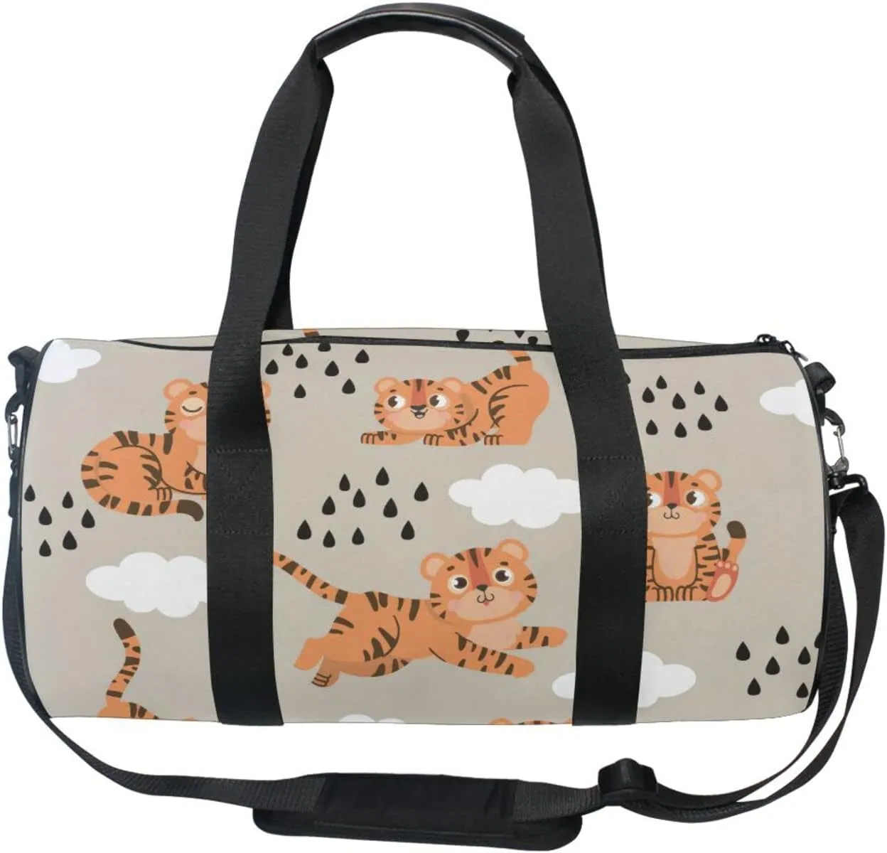 Acpiggto Gym Bag Sports Duffel Bag Grey Tiger Clouds Rain Drops for Women Men Boys Girls Travel Luggage Bag Weekender Tote Sling Shoulder Backpack