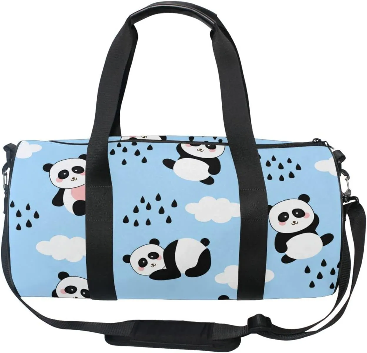 Acpiggto Gym Bag Sports Duffel Bag Panda Blue Cloud Sky Rain Drops Cute Animal for Women Men Boys Girls Travel Luggage Bag Weekender Tote Sling Shoulder Backpack
